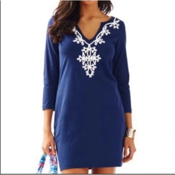 Lilly Pulitzer Navy Blue Embroidered Marina Shift Dress - Picture 3 of 10